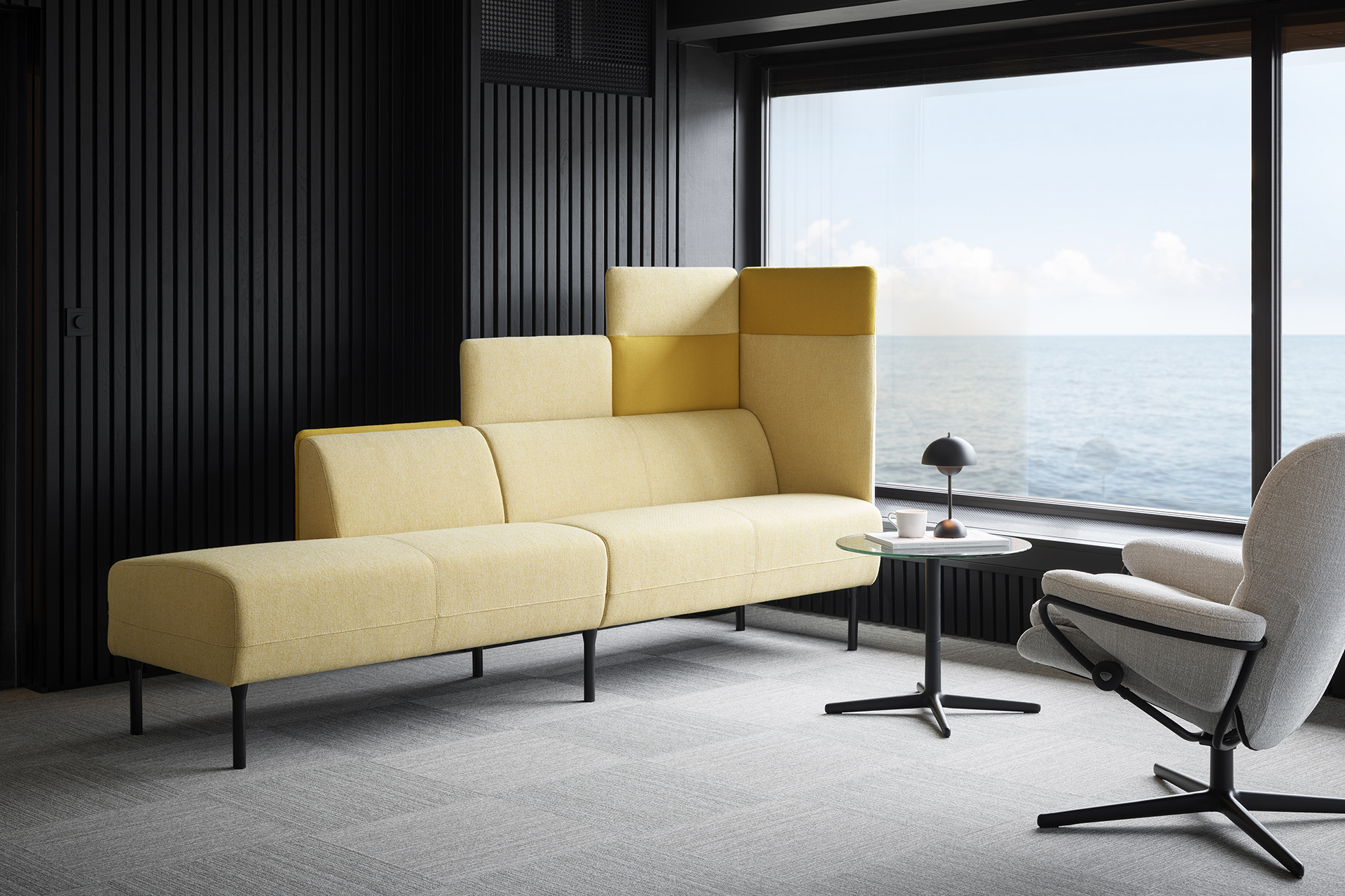 Yellow Frende modular sofa on board a vessel